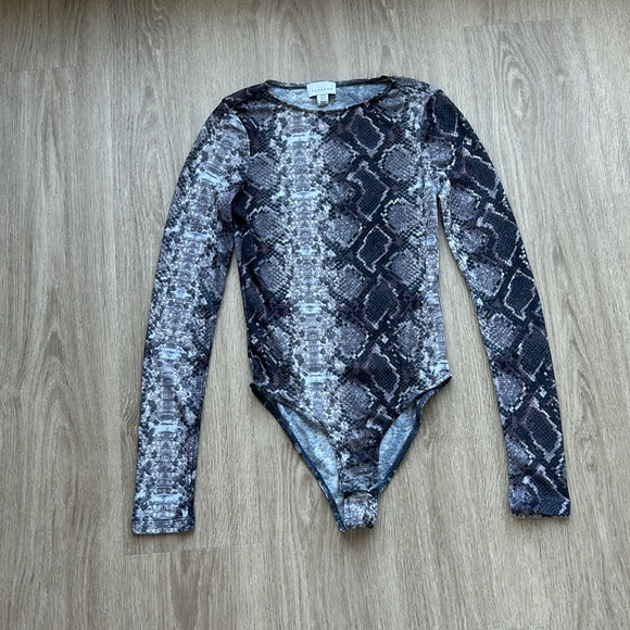Topshop Snakeskin Python Long Sleeve Mesh Bodysuit a20 - Picture 2 of 4